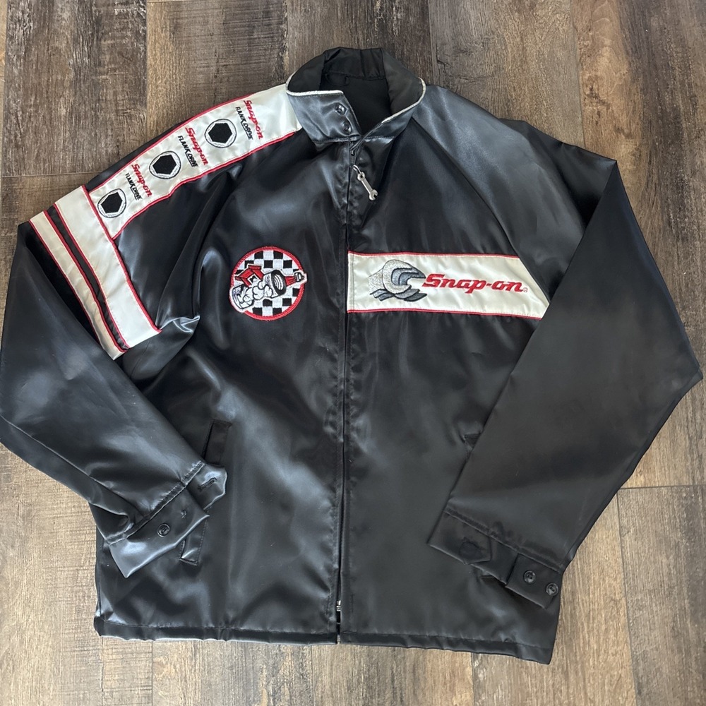 Vintage 80s Snap On Embroidered Satin Jacket Size Med‎ Flank Drive Dragster NEW